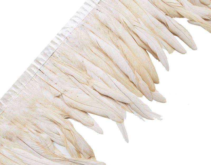 HAPPY FEATHER 2 Yards 8-10" Rooster Hackle Feather Fringe Trim, Sewing Craft Feather for DIY Decorations-Off White - Image 1